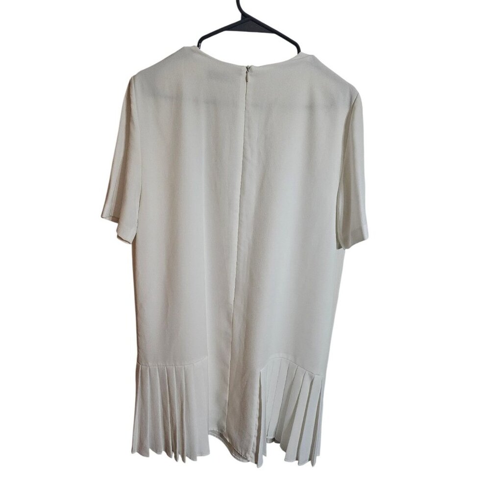 Zara White Pleated Hem Shift Dress Minimalist Mod Short Sleeve Large Preppy - Picture 3 of 6